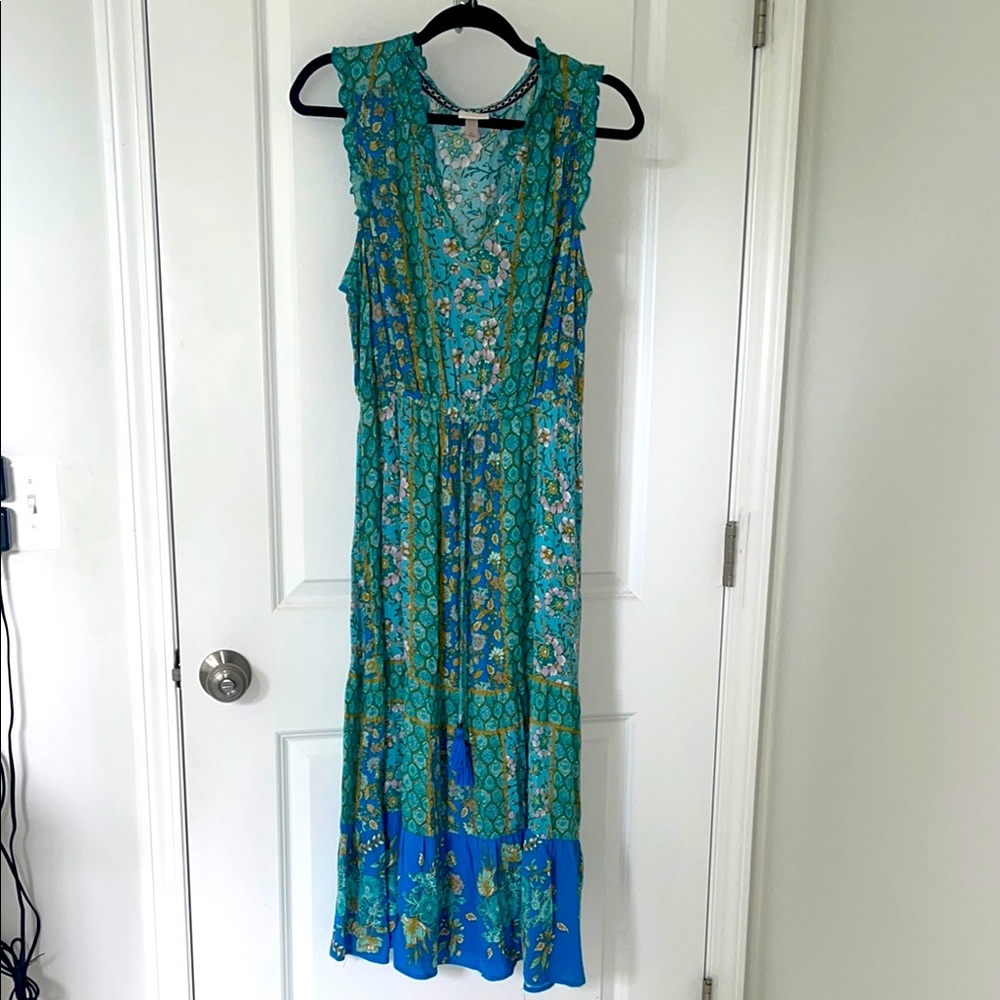 Knox Rose Floral Midi Dress in Teal Blue